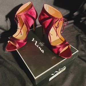 Nina Womens Cherie Red Satin Evening Sandals Shoes